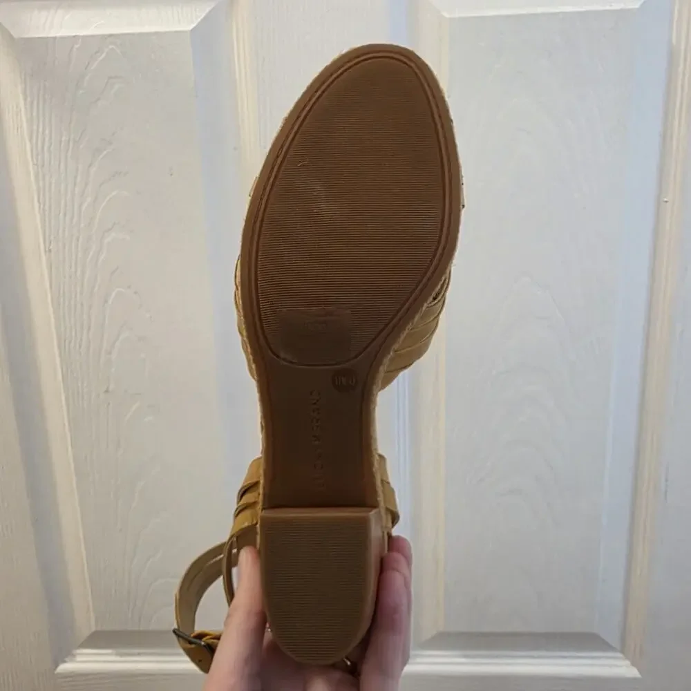 Lucky Brand Yellow‎ Leather Noxa Block Heel Bohemian Summer Sandals Size 11M